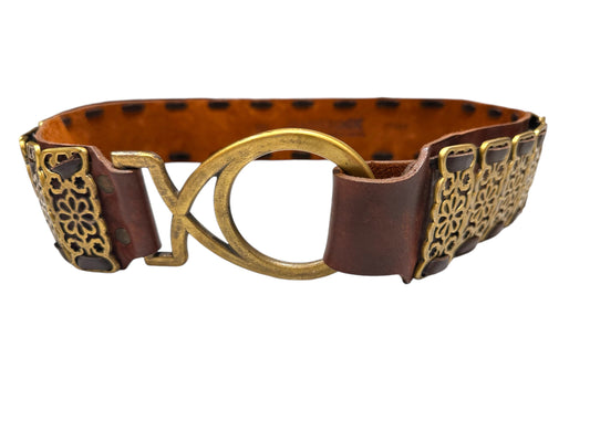 Brown Leather Belt with Gold Hardware