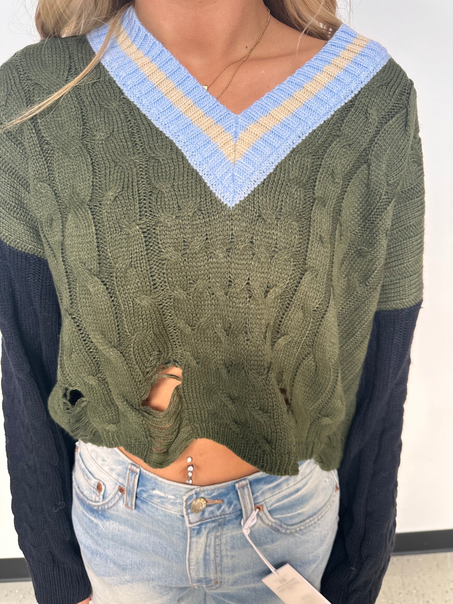 Multi Color Cropped V neck Sweater