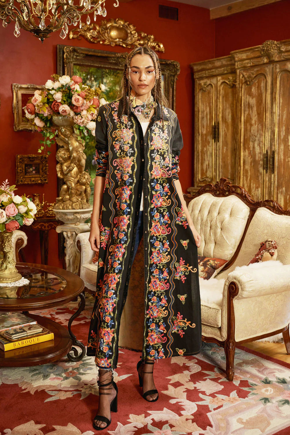 Aratta Meadow of Flowers Embroidered Duster