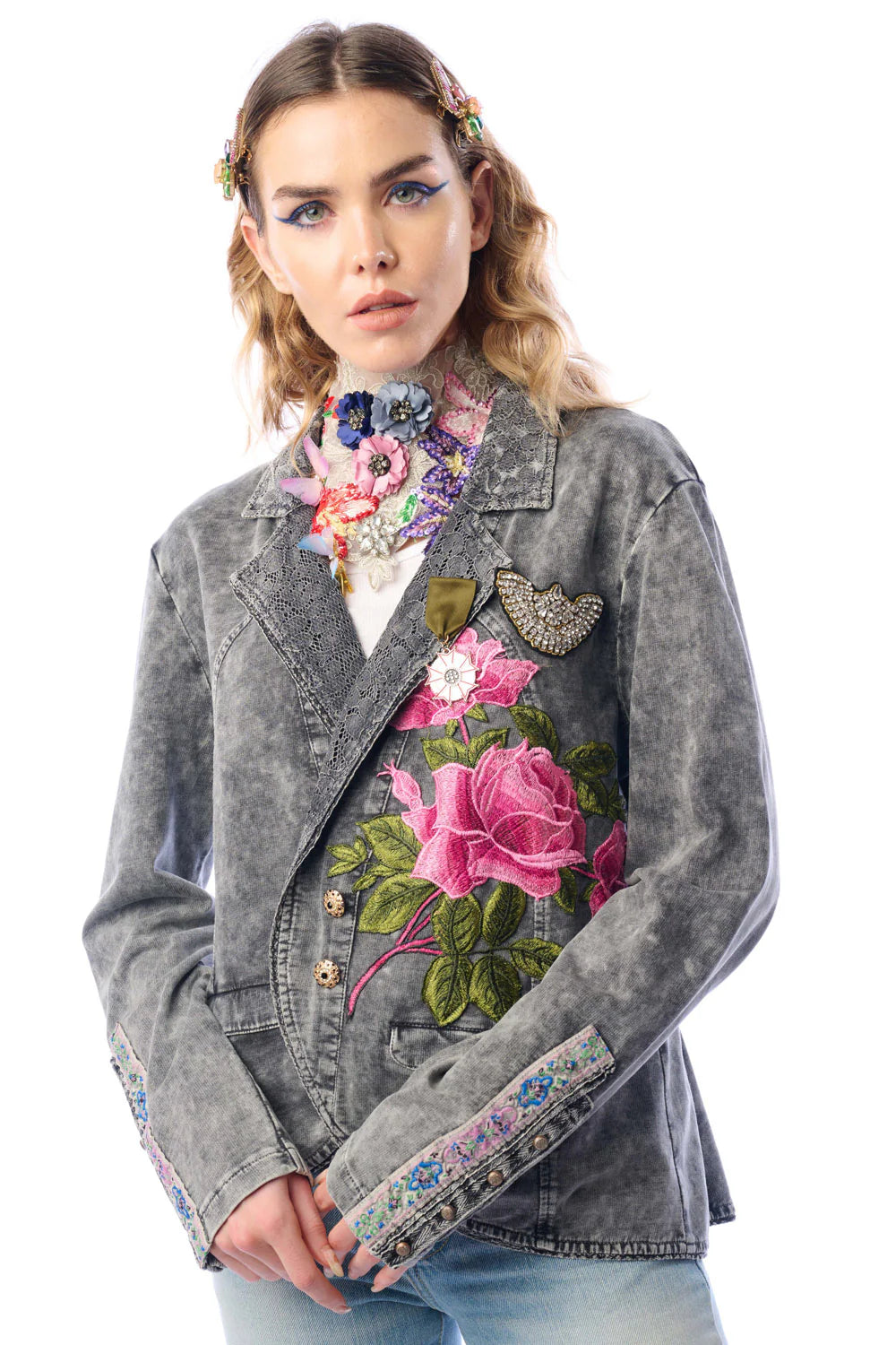 Aratta Colonel Jacket  Grey Lace with Flower