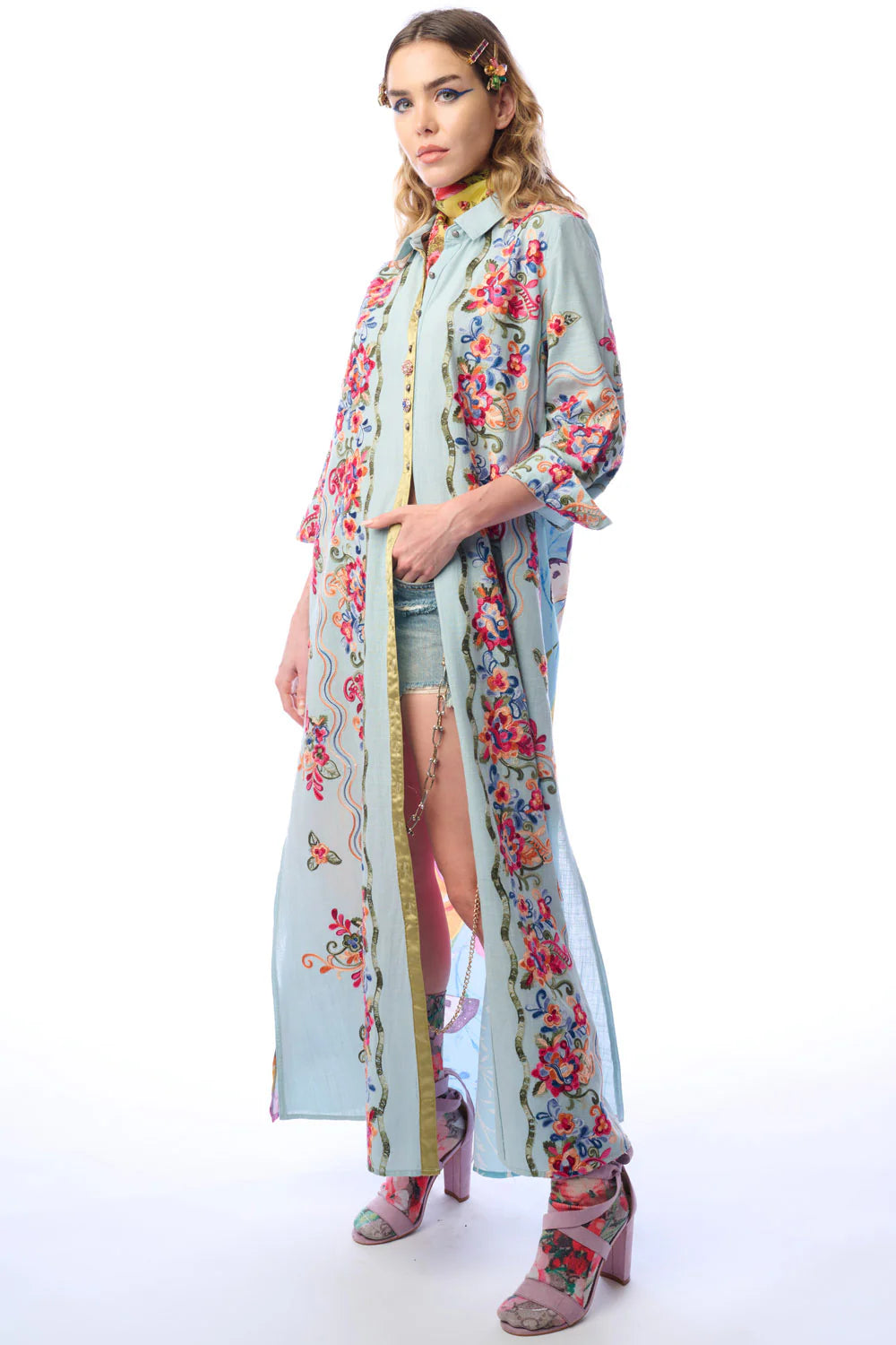 Beauty Mark Maxi Duster - Slate Blue