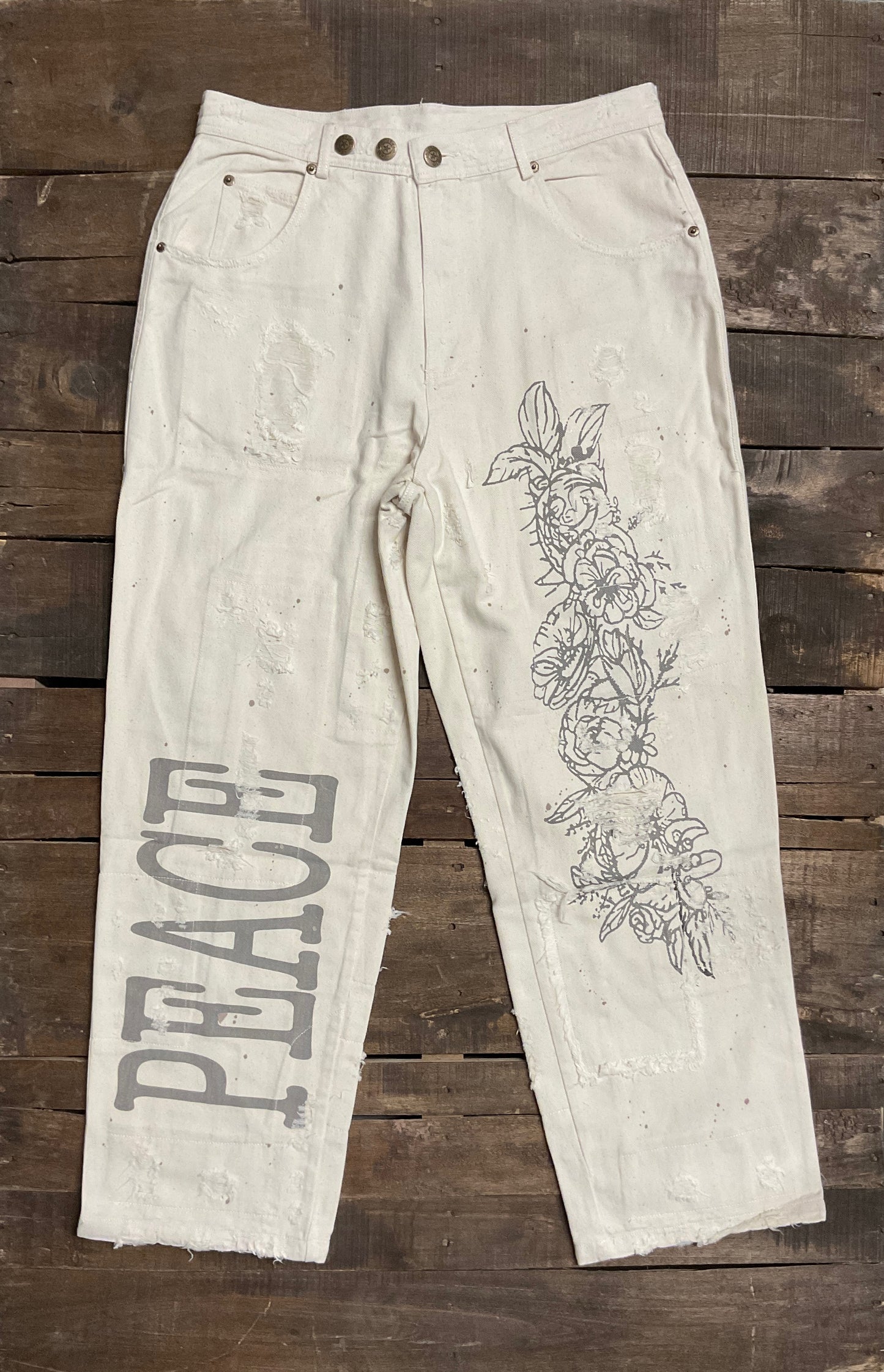 Jaded Gypsy Peace and Love Jeans- Parchment