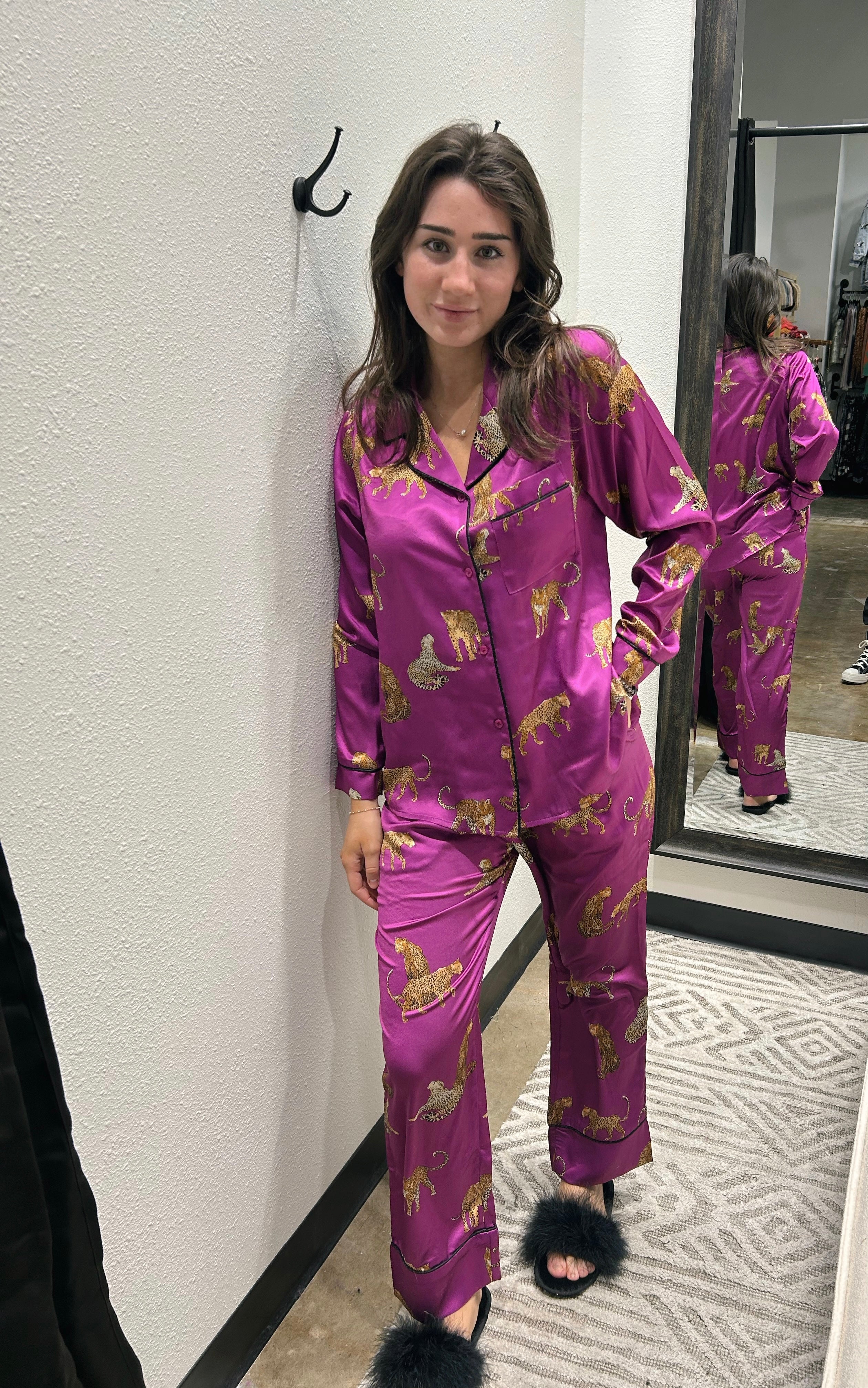 Purple leopard print discount pajamas