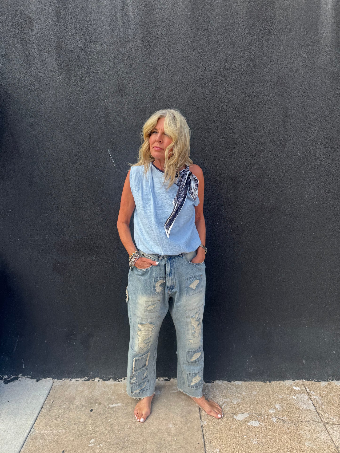 Paisley Scarf Tie Linen Blend Muscle Top