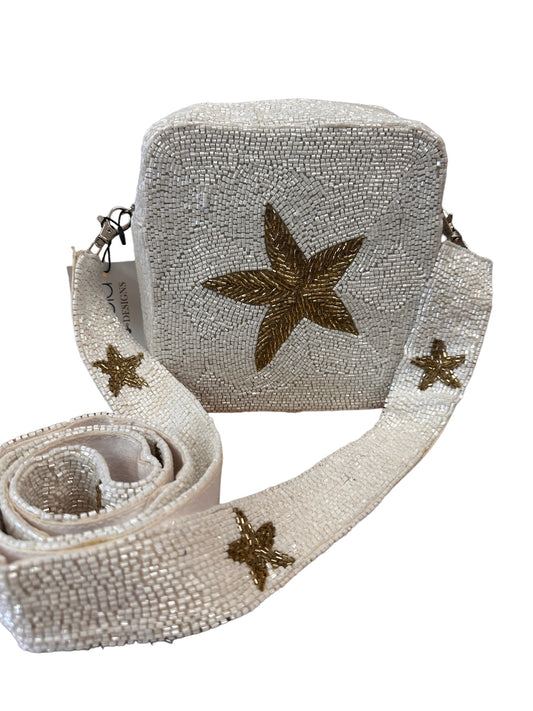 White beaded gold star purse