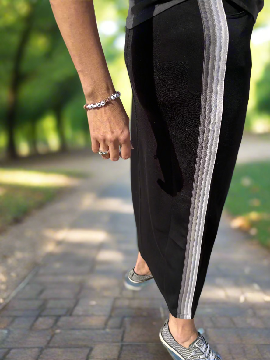 Black Midi Skirt with Grey Stripe