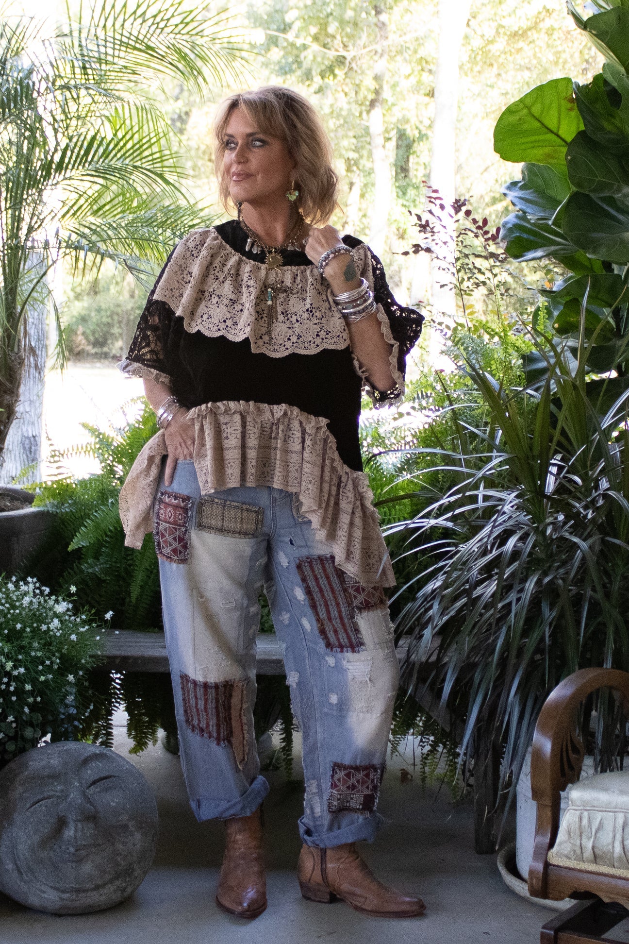 Jaded Gypsy Peace and Love Jeans  Patched