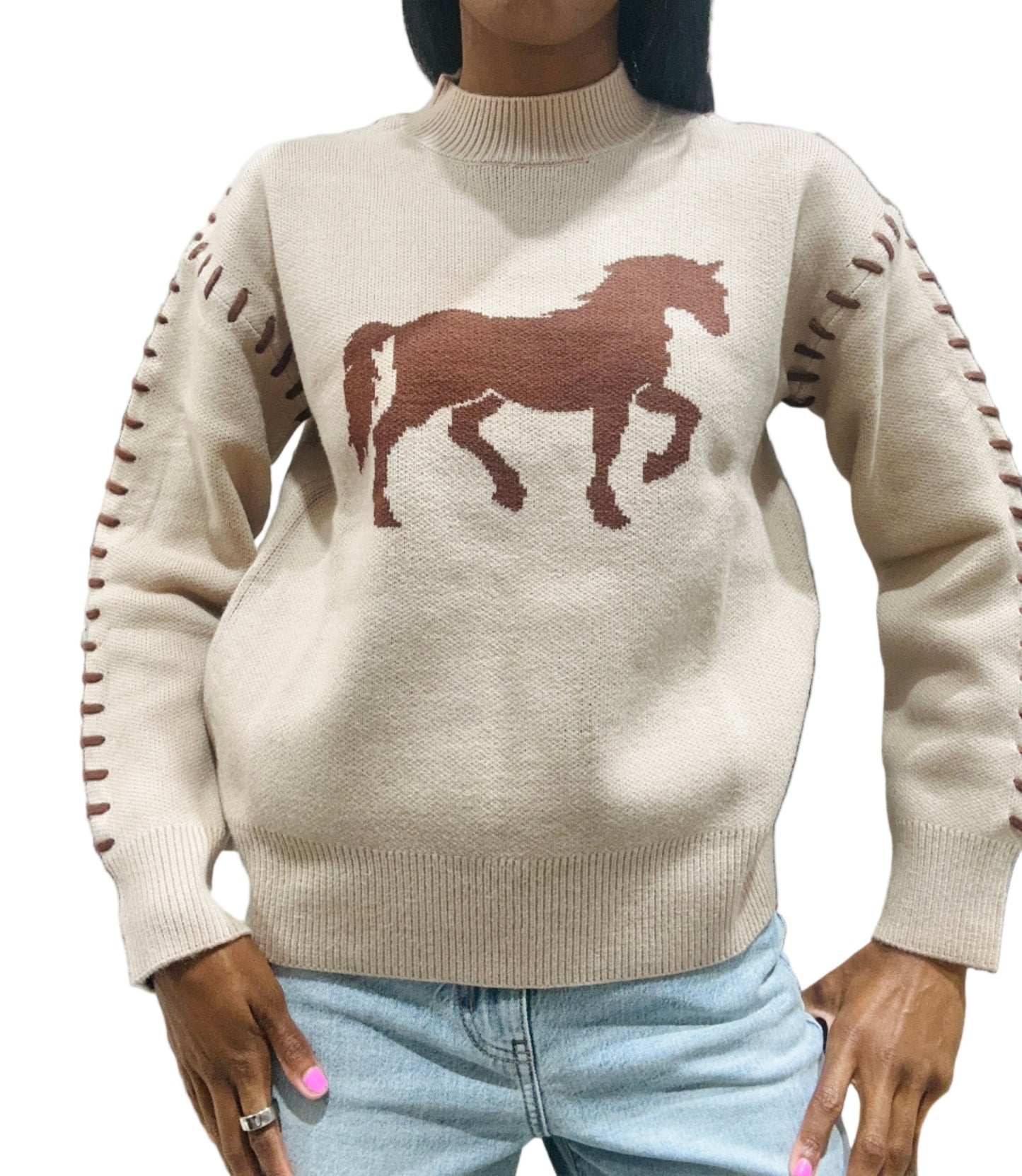 Brown and Cream Horse Sweater