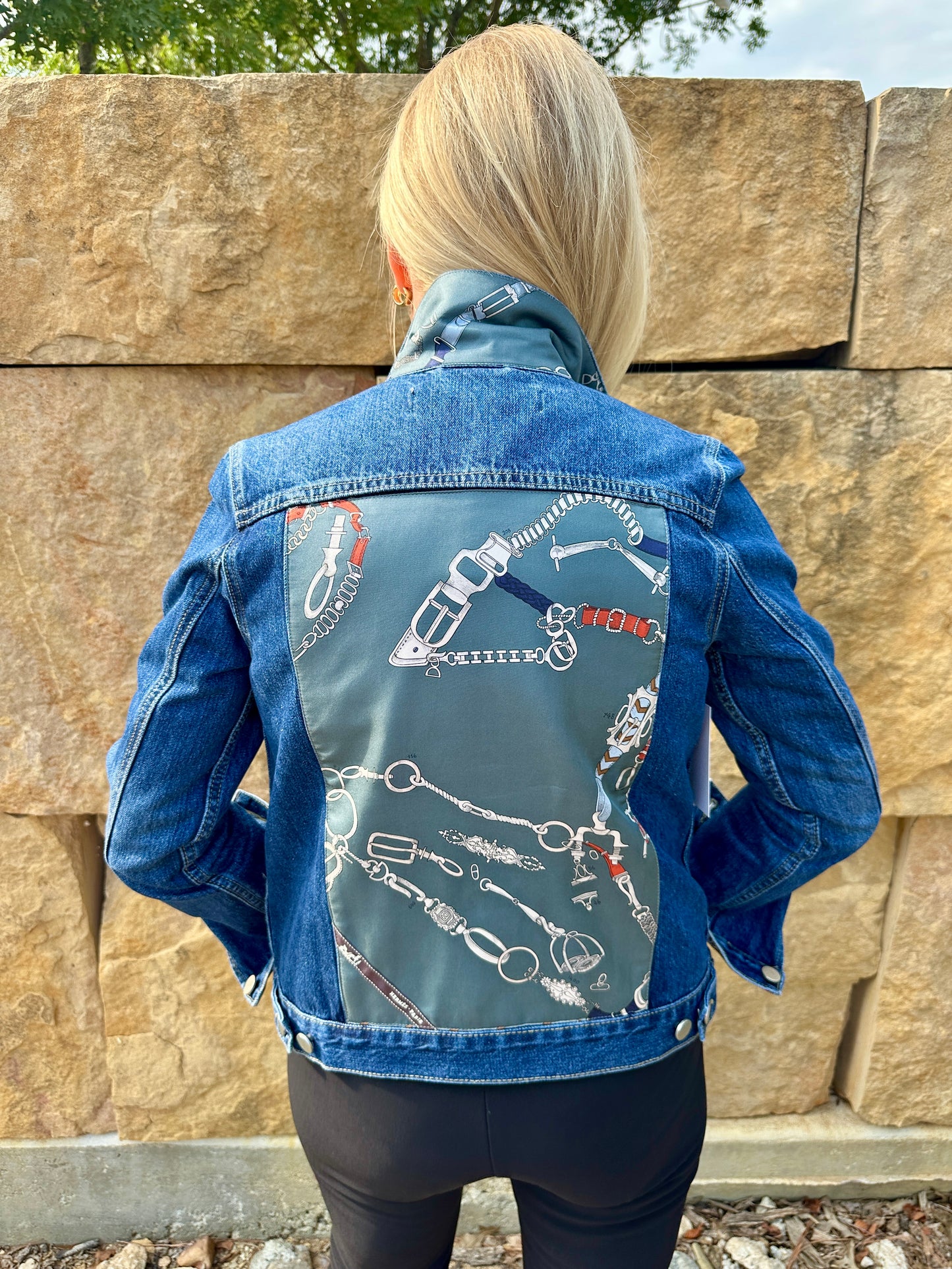 Hermes Paris Silk Scarf Denim Jacket