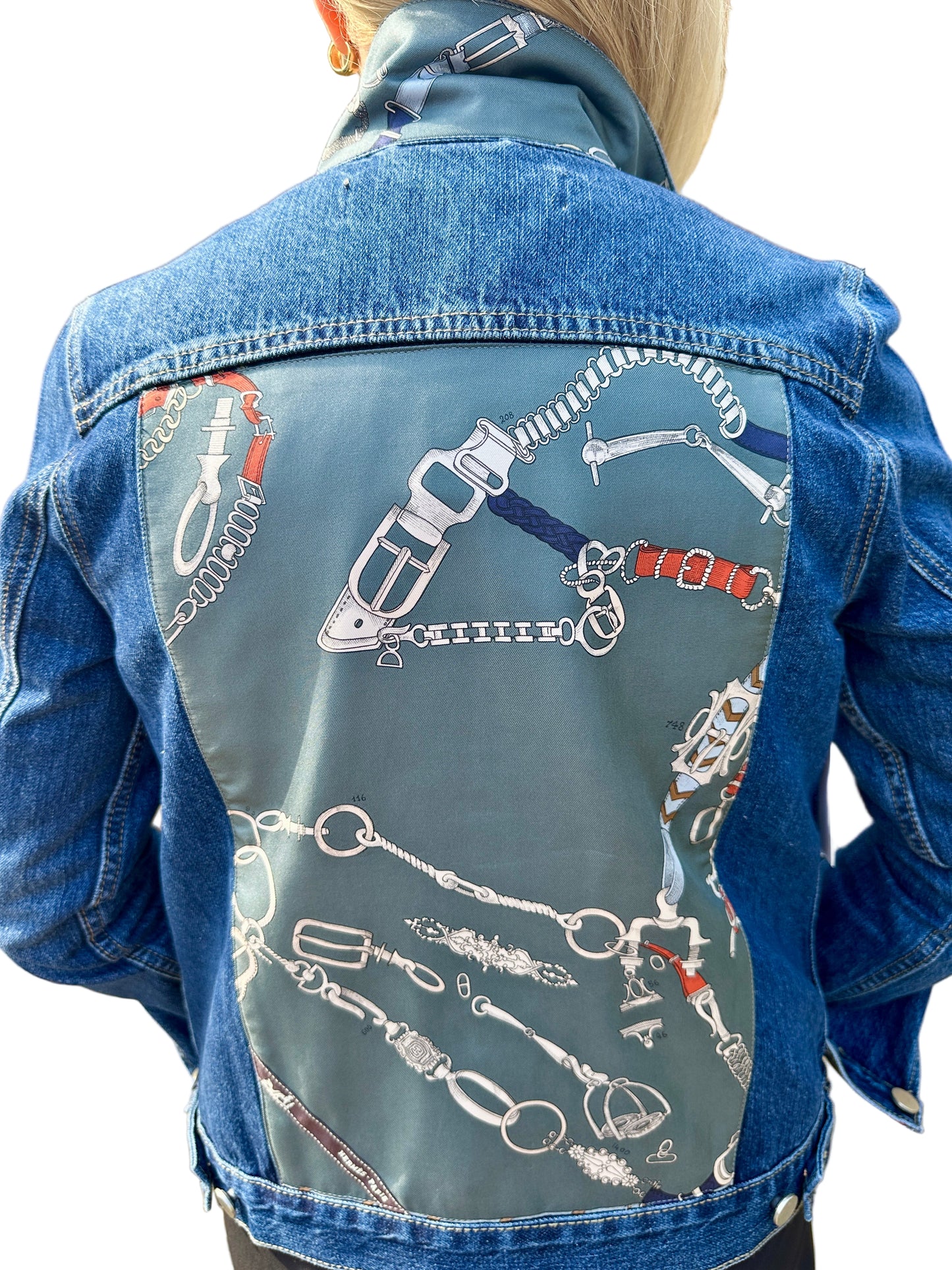 Hermes Paris Silk Scarf Denim Jacket