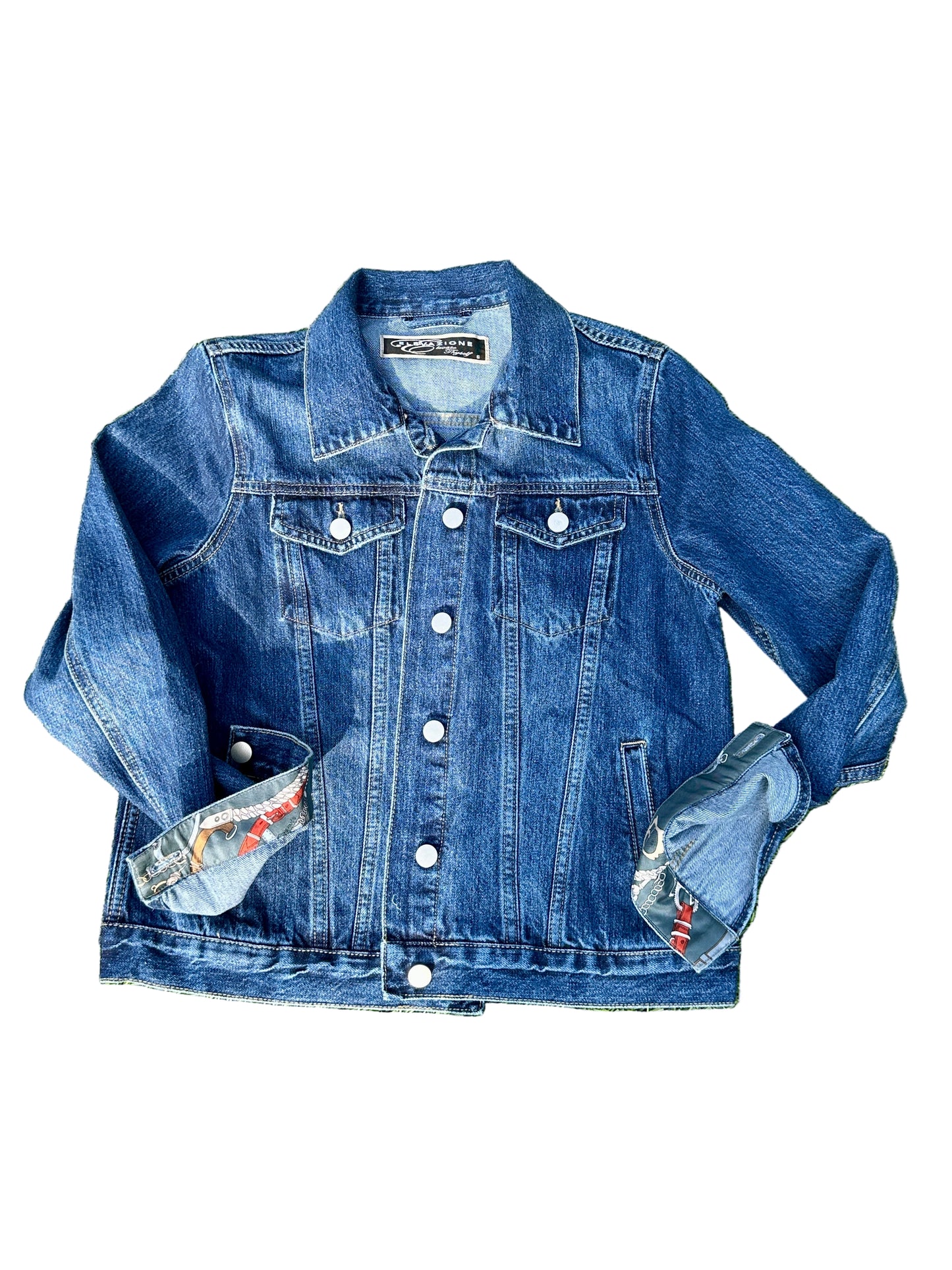Hermes Paris Silk Scarf Denim Jacket