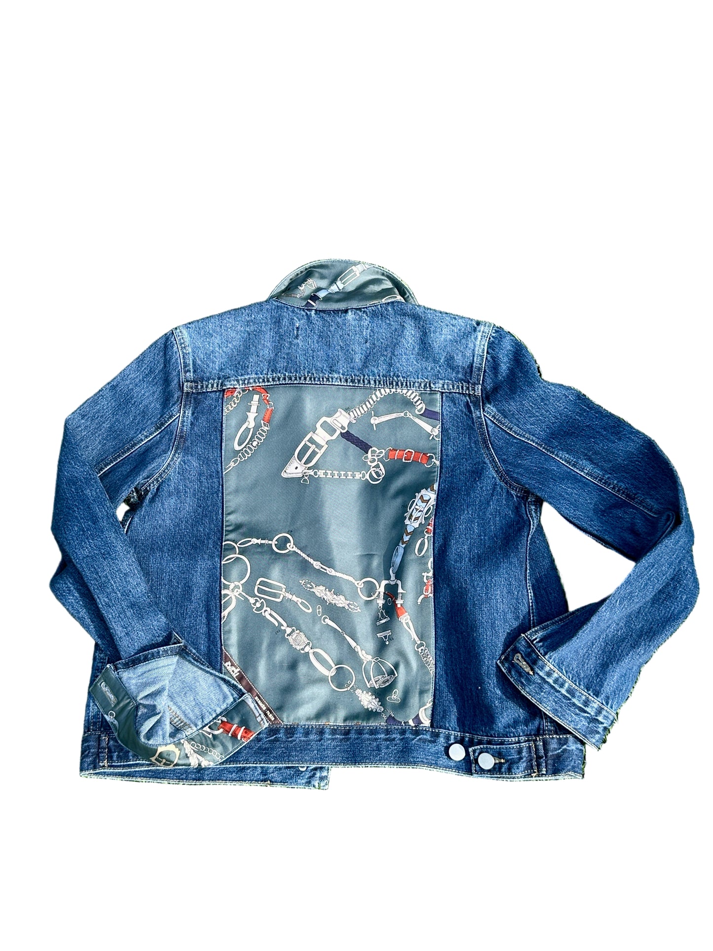 Hermes Paris Silk Scarf Denim Jacket