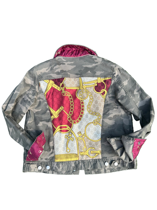 Gucci Silk Scarf Denim Jacket