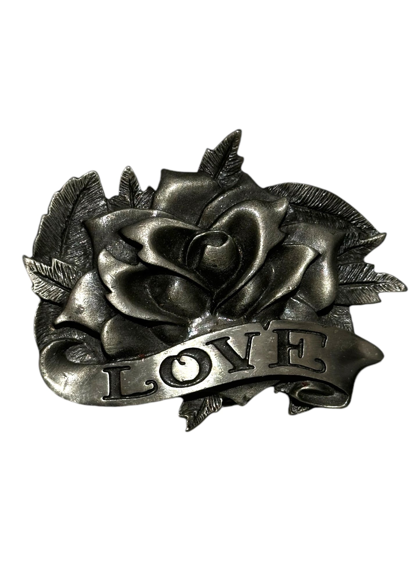 Silver Rose Love Banner Belt Buckle