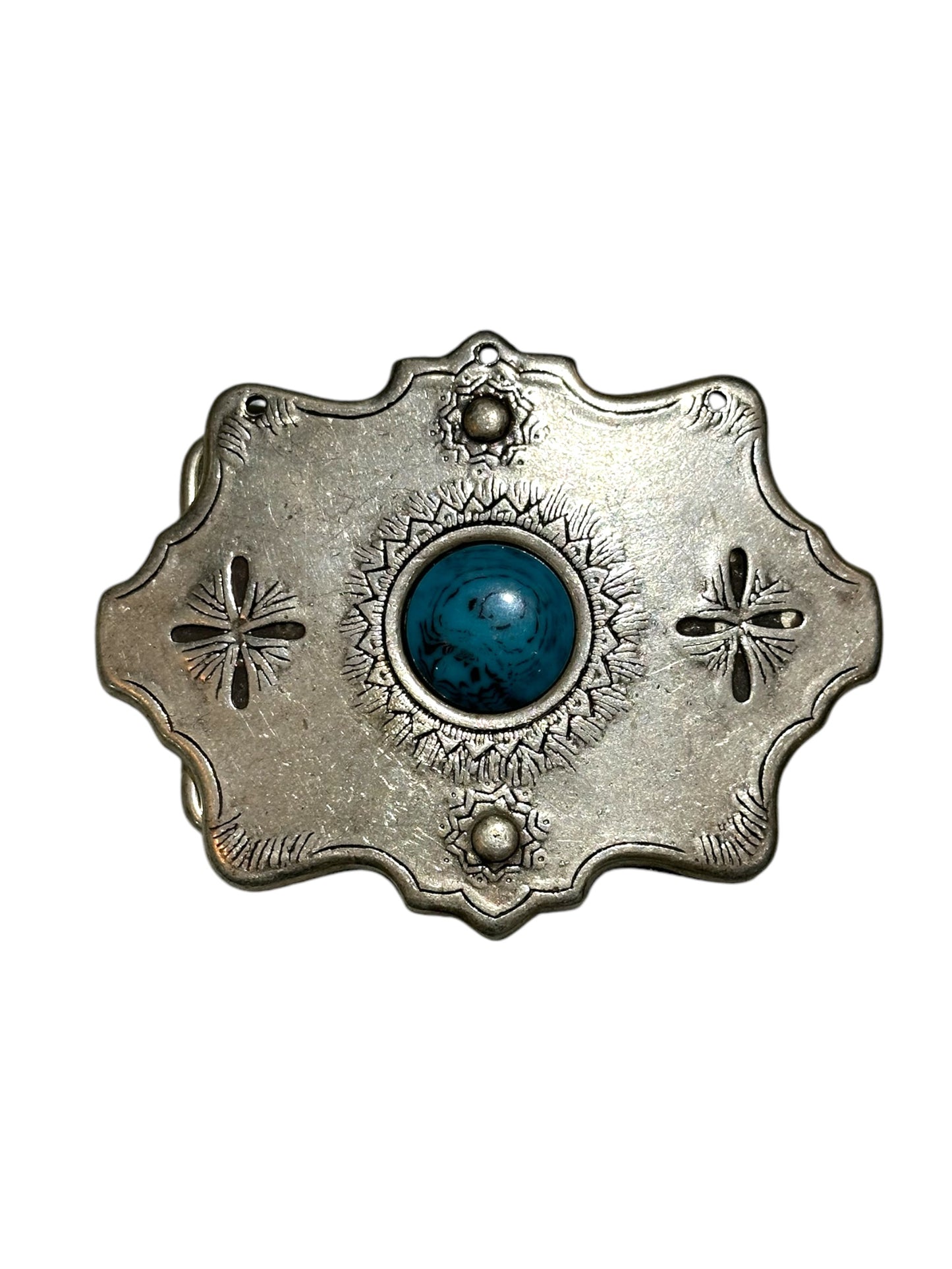 Silver and Turquoise Single Stone Belt Buckle