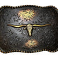 Bronze Rectangular Longhorn Belt Buckle