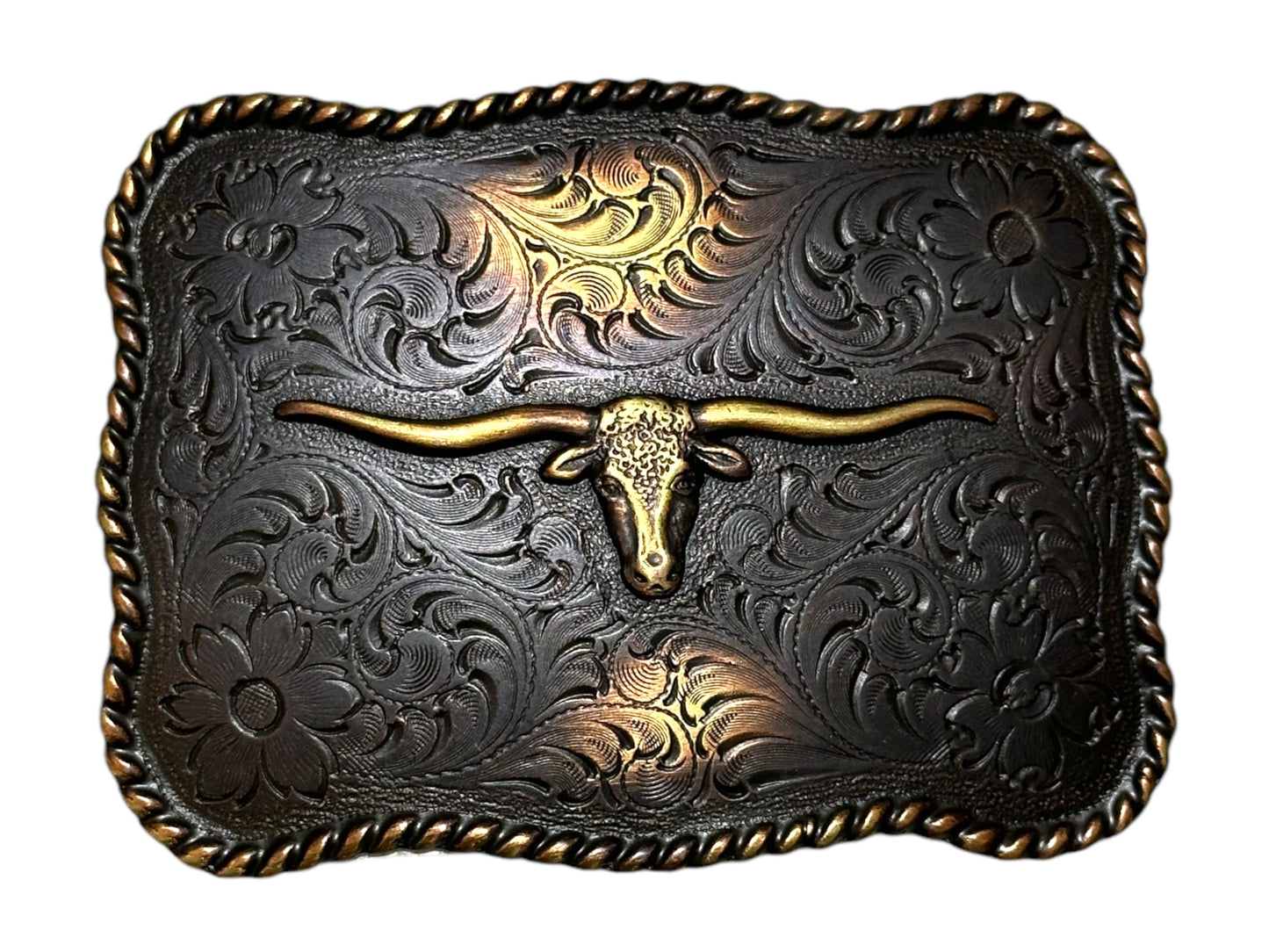 Bronze Rectangular Longhorn Belt Buckle