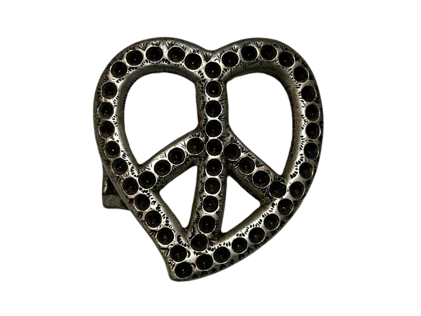 Silver Heart Peace Belt Buckle