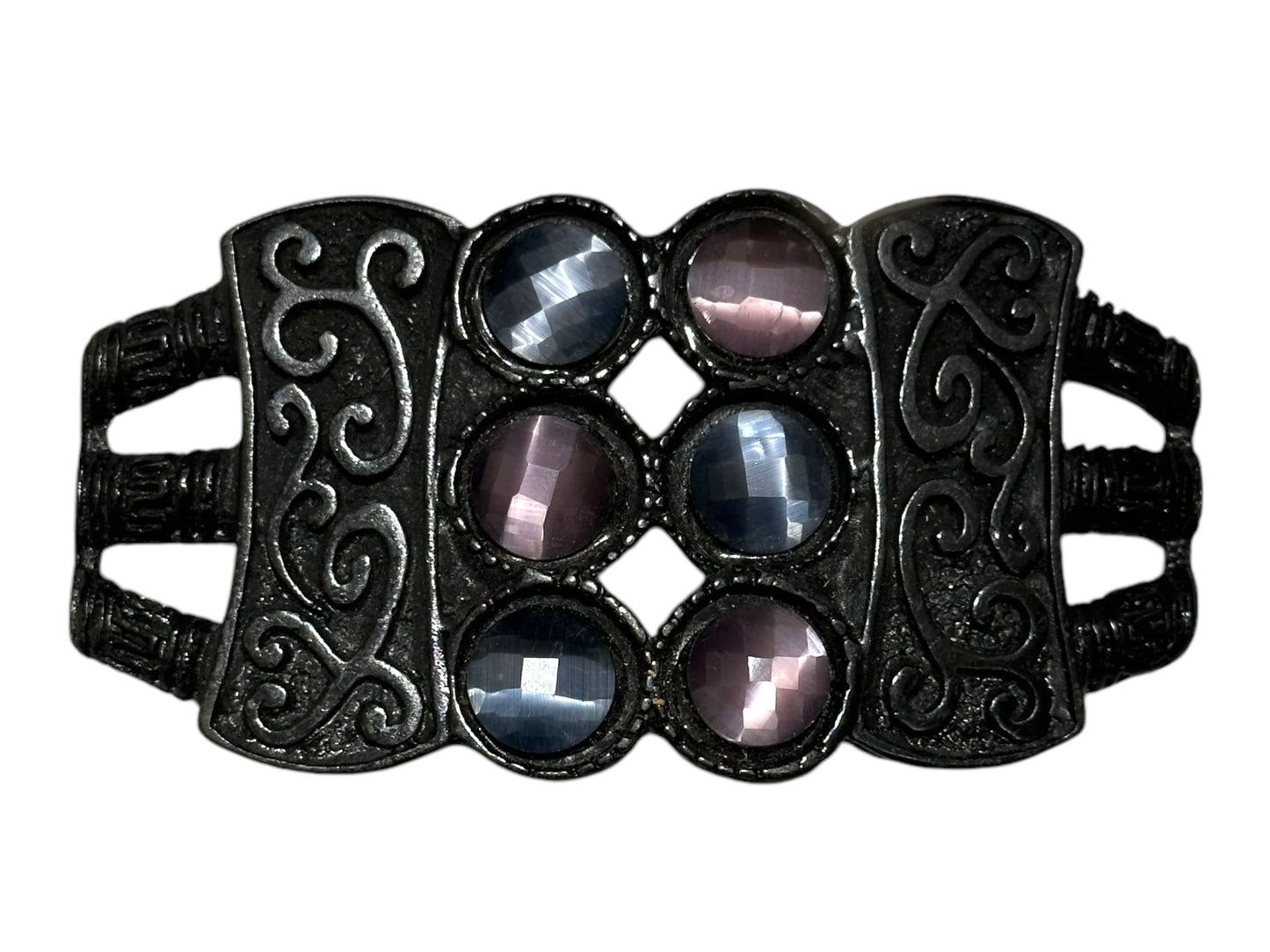 Black Metal with Purple and Blue Stones Belt Buckle