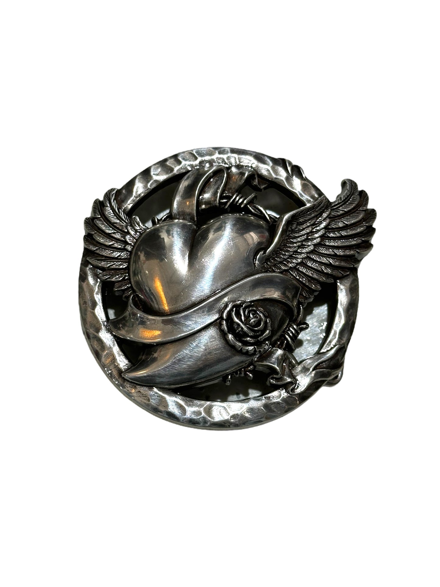 Silver Heart with Wings Belt Buckle