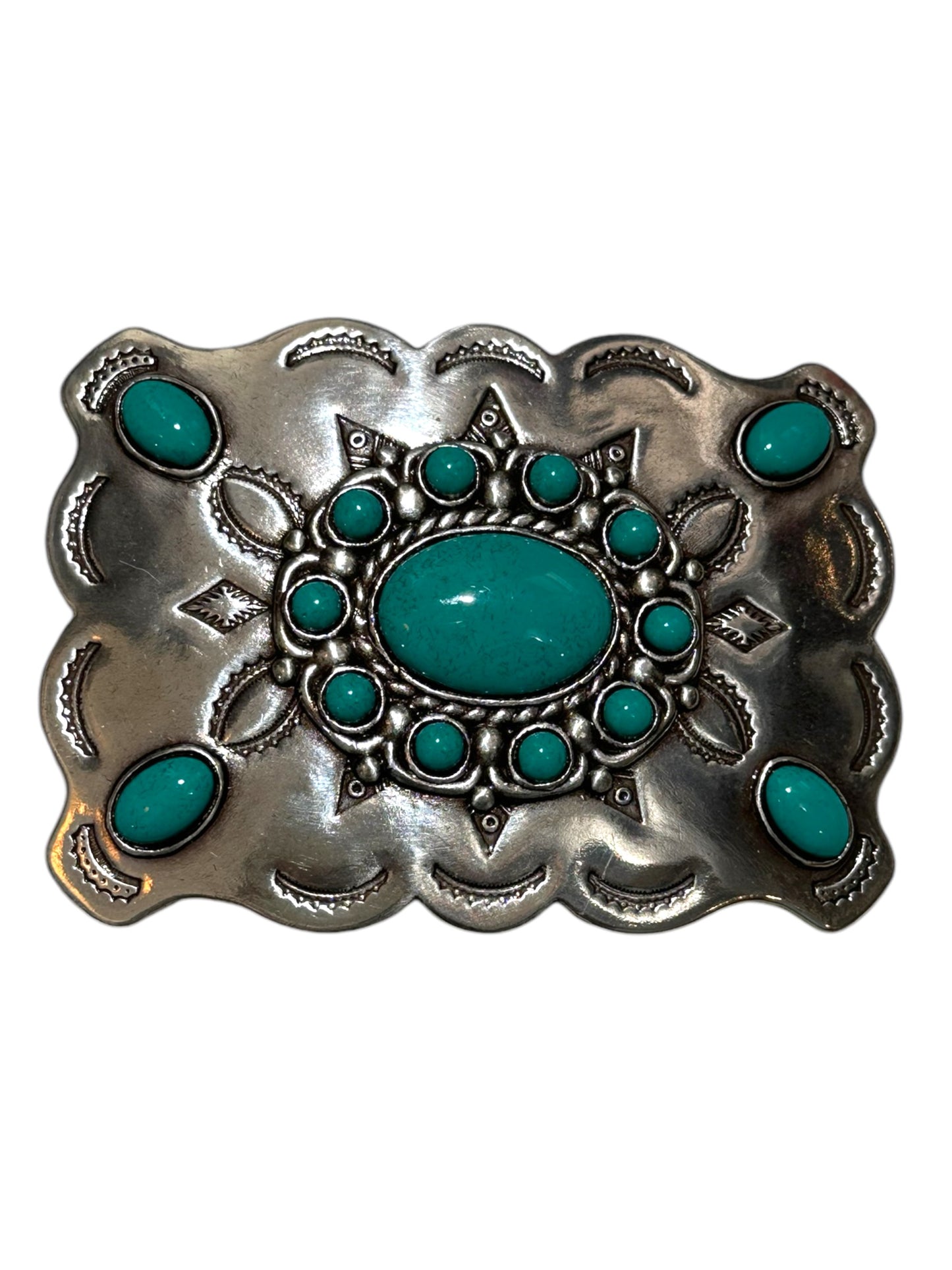 Silver and Turquoise Stone Belt Buckle