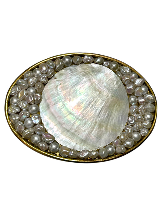 Pearl and Gold Oval Belt Buckle