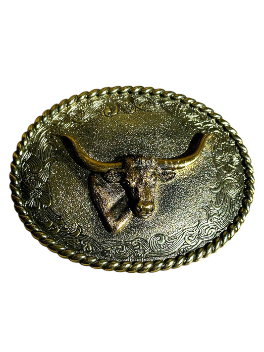 Gold Oval Longhorn Belt Buckle