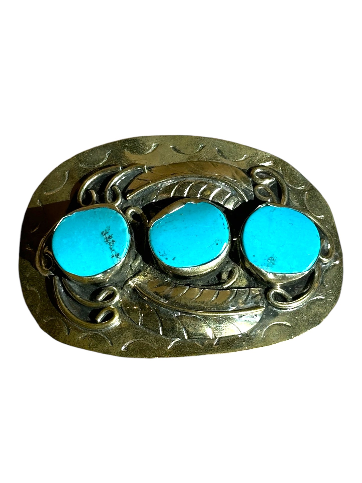 Gold and Turquoise Three Stone Belt Buckle