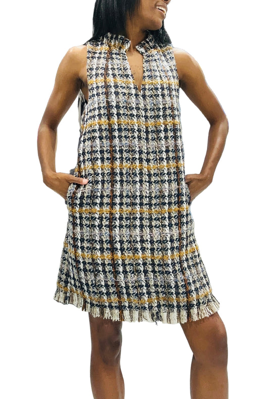 Sleeveless Plaid Tweed Dress