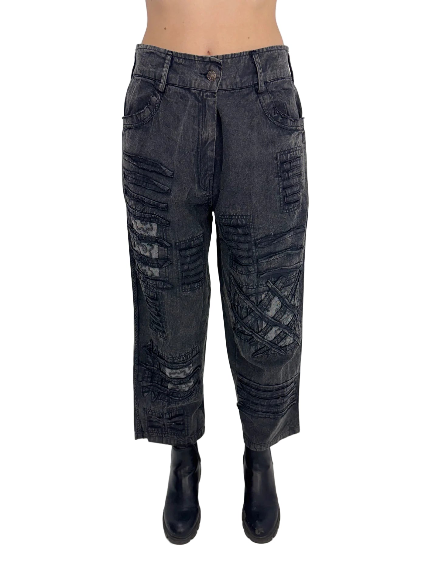 Black Denim Pants with Lace