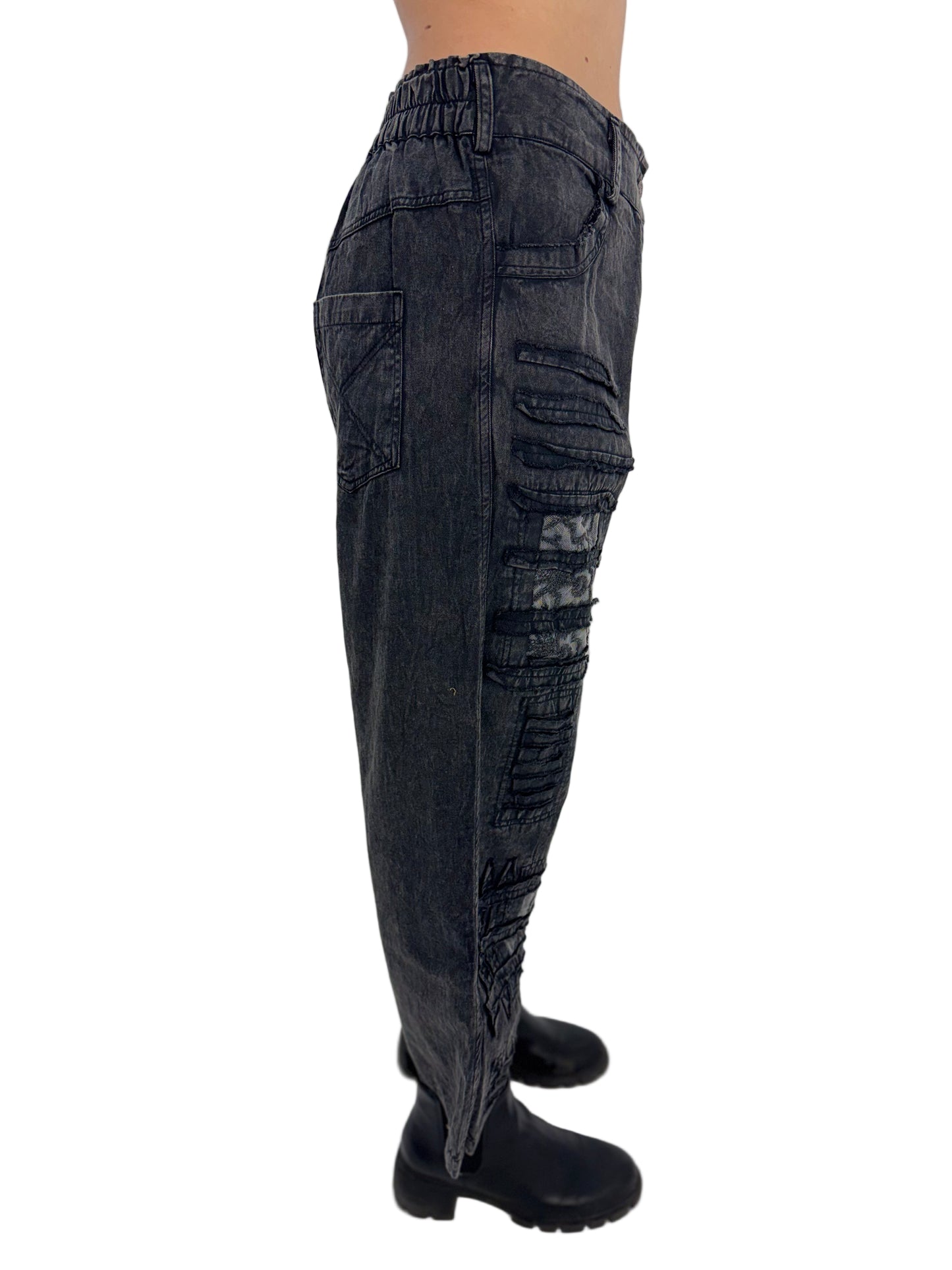 Black Denim Pants with Lace