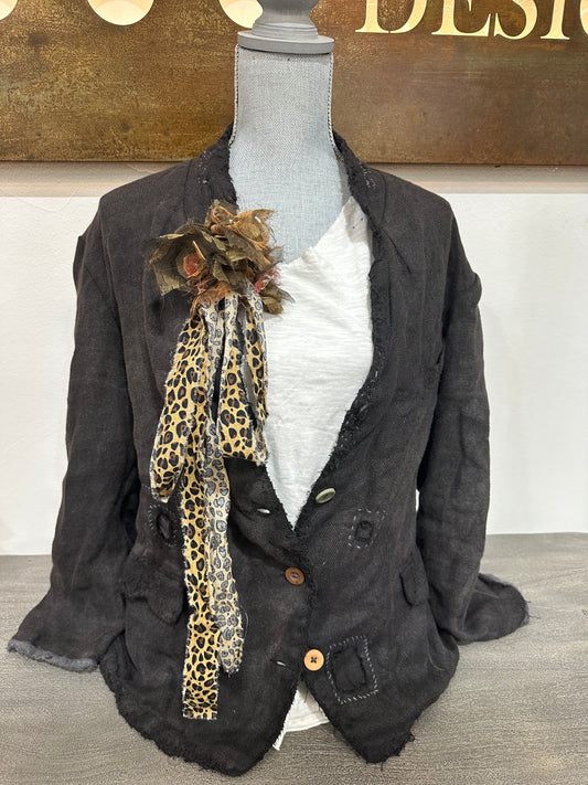 Fringe Poof w/ Brown Pink Floral & Animal Print Tie