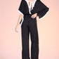 Washed Poly Silk Contrast Band Jumpsuit