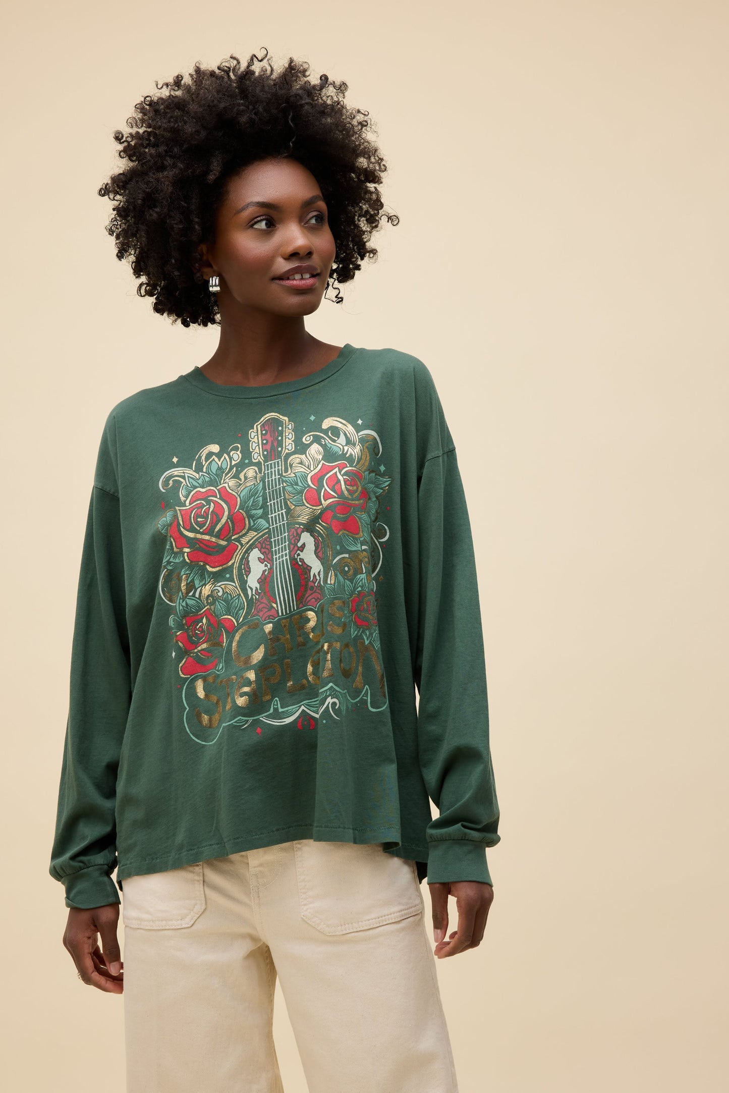 Chris Stapleton Guitar & Roses Merch Long Sleeve