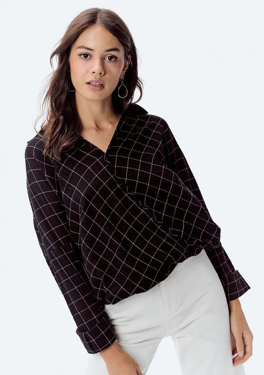 Windowpane Plaid Wrap Top