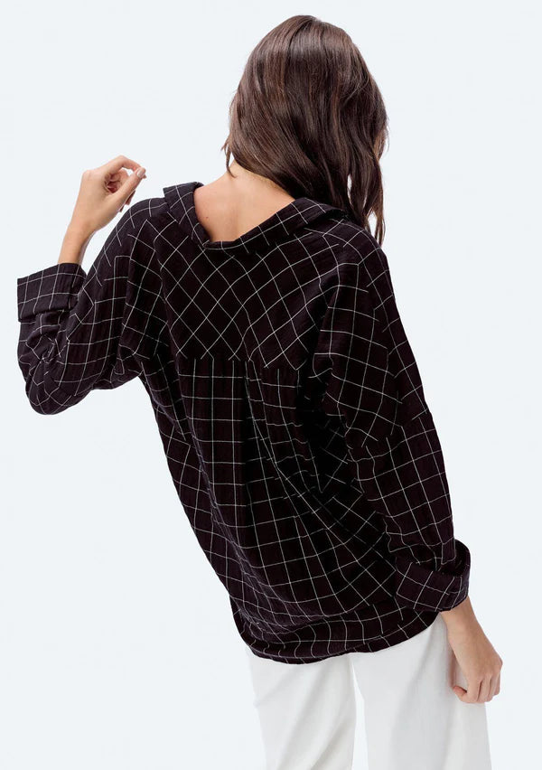 Windowpane Plaid Wrap Top