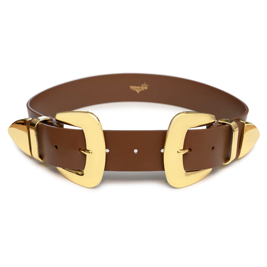 Double  Buckle Brown Belt - Wide