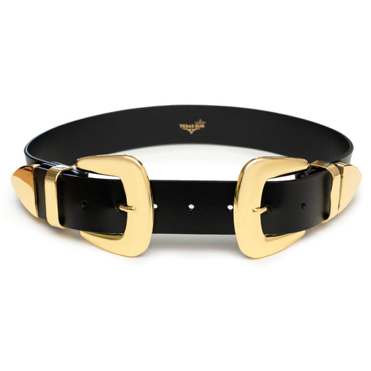 Double  Buckle Black Belt - Wide