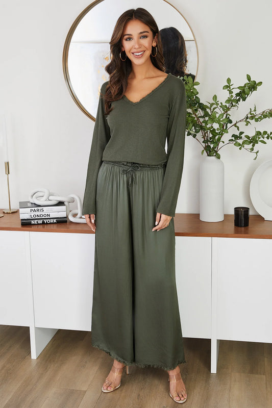 Viscose Distressed Hem Palazzo Pant