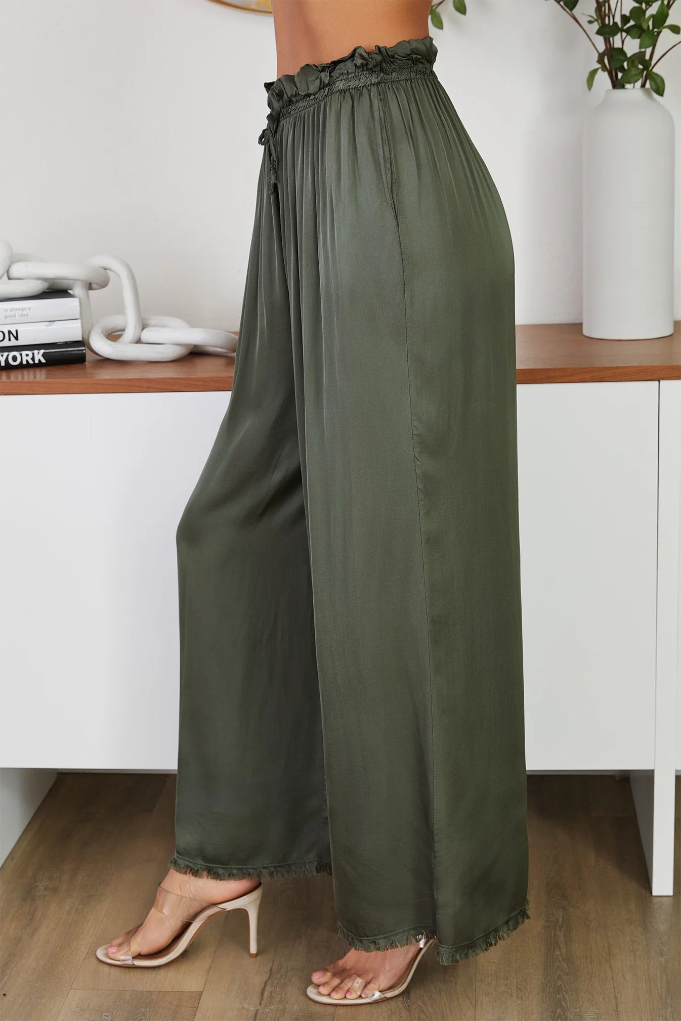 Viscose Distressed Hem Palazzo Pant