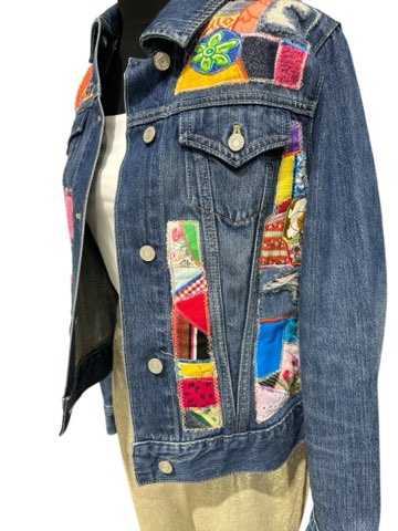 Oates Handquilted Dark Denim Multi Color Bug Jacket