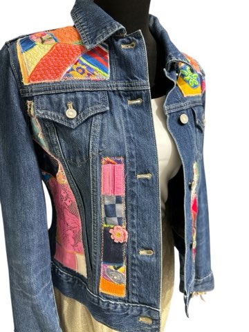 Oates Handquilted Dark Denim Multi Color Bug Jacket