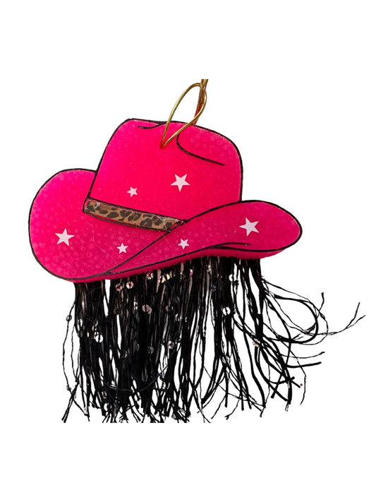 Pink Cowgirl Hat W Cheetah Band and Black Tassels - Volcano