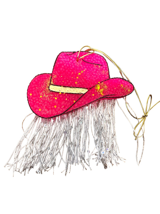 Air Freshners  Pink Cowboy Hat with White Fringe