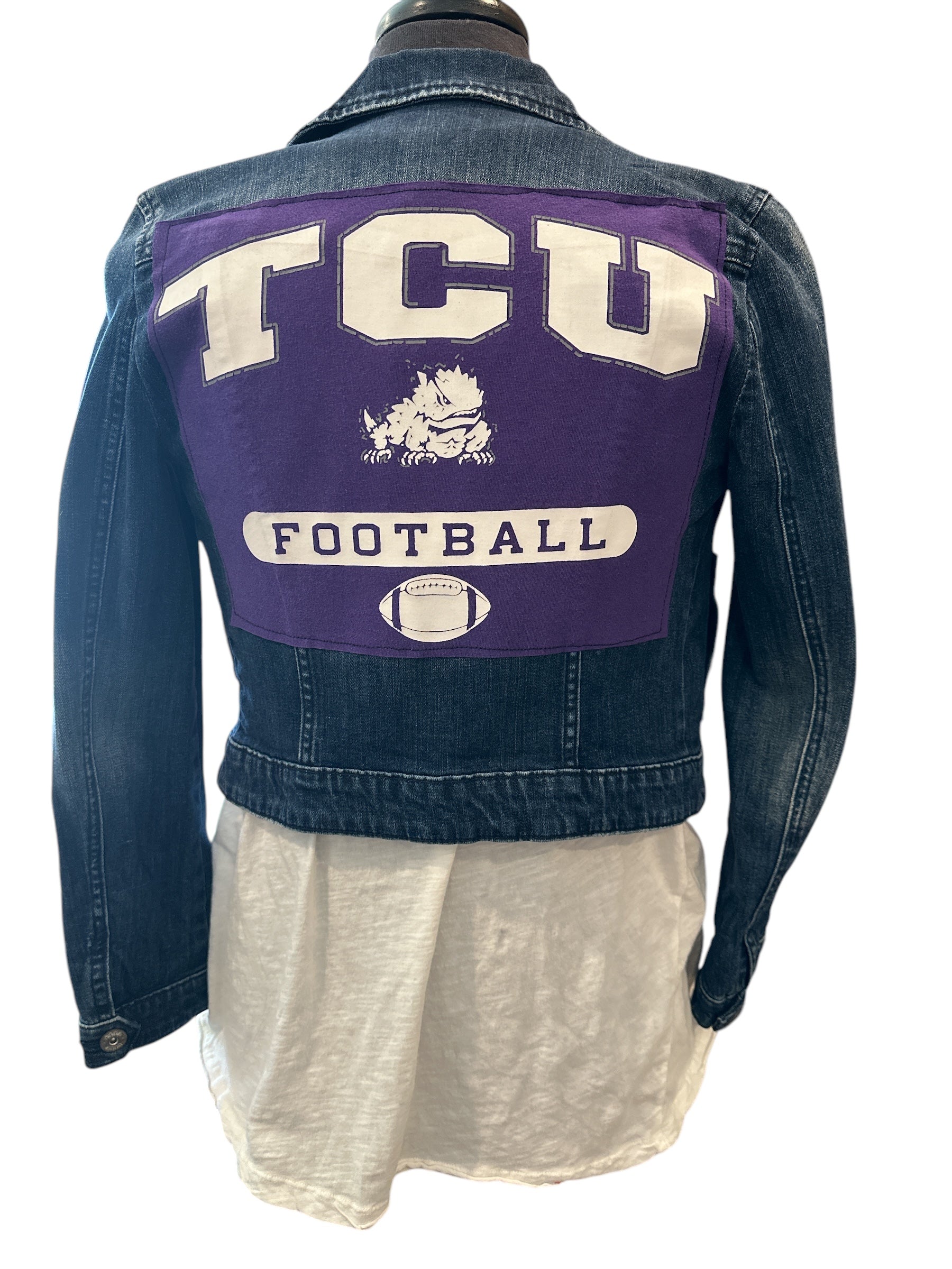 Java Blu Tcu Disorderly Conduct TCU Football Jean Jacket – Nikko Blu Boutique