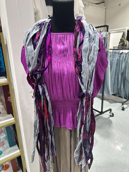 Fringe Scarf Blue Pink Purple