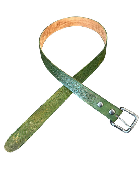 Green embossed Leather Belt