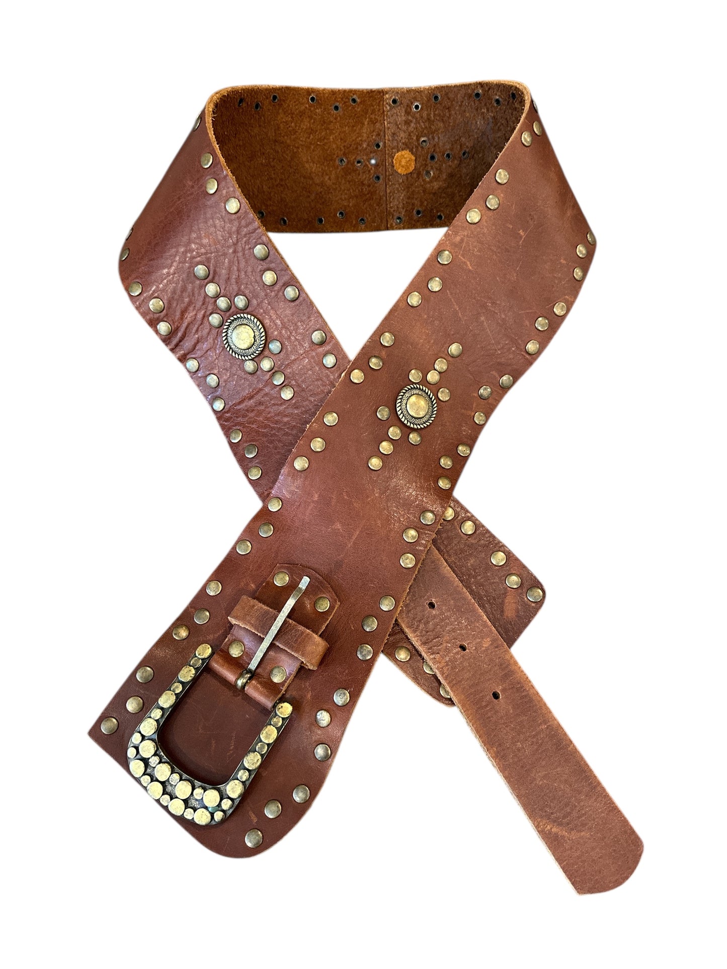 Brown Leather Belt w/ metallic embellishments