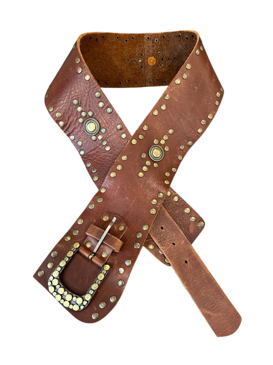 Brown Leather Belt w/ metalic embellishments
