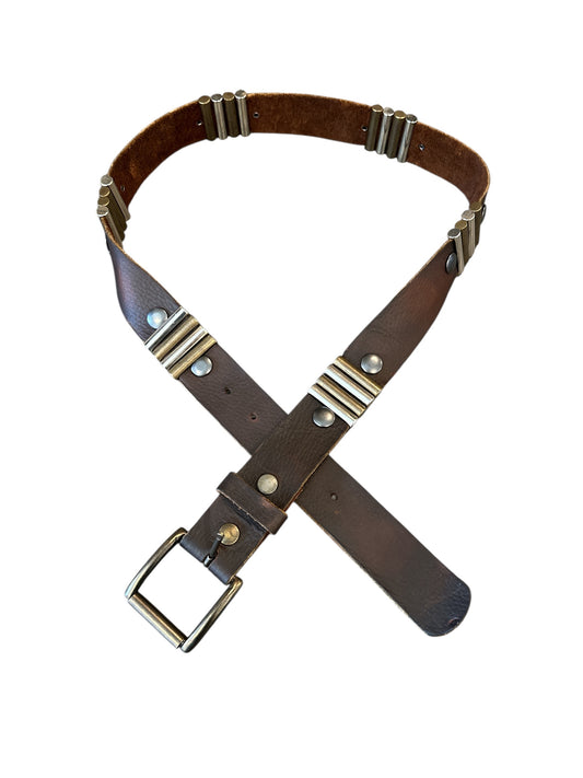 Brwn Leather Belt w/4 metal bars and brad details